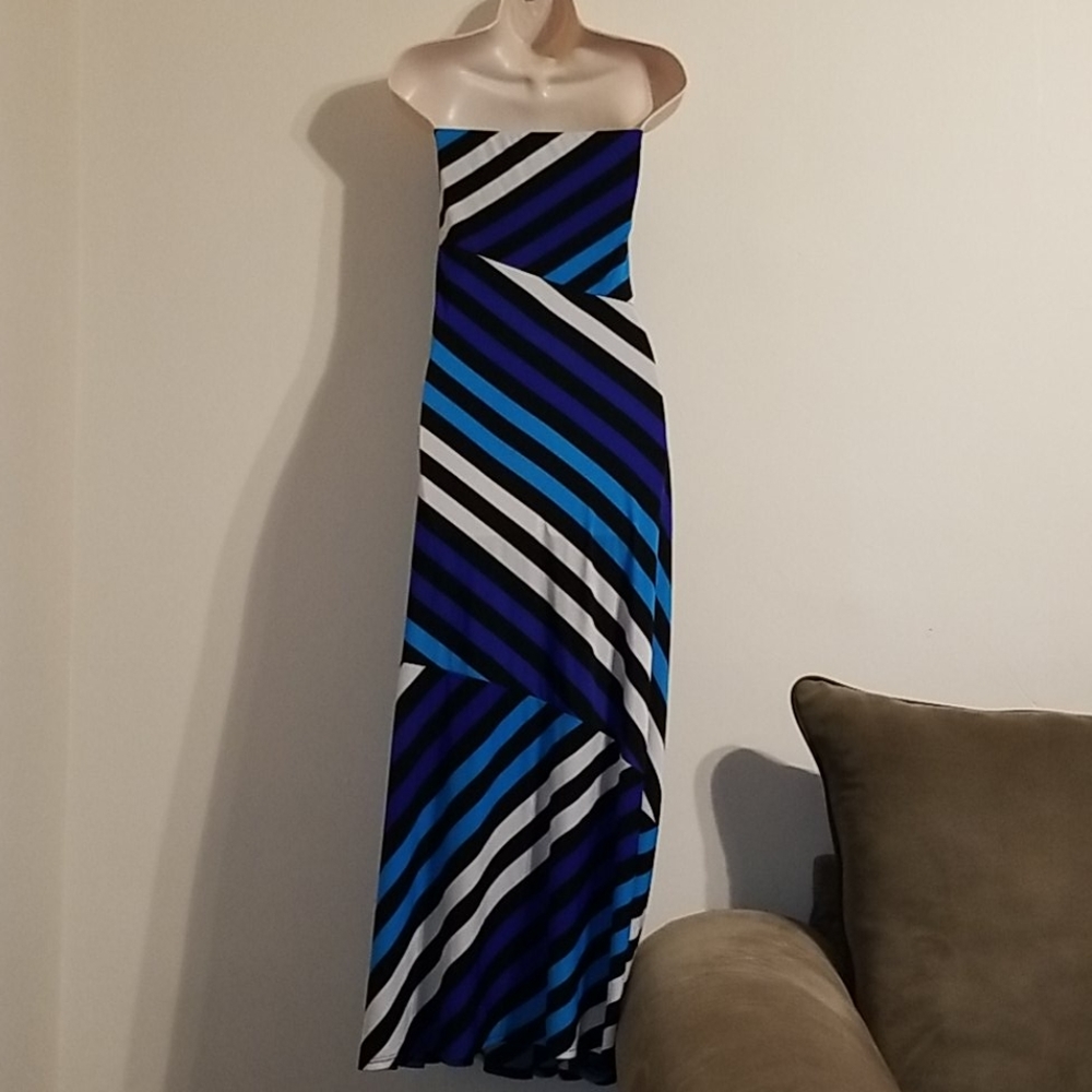 Ashley Stewart women's blue striped tube top dress - Picture 11 of 17